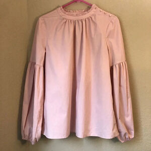 Worthington Large Pale/Blush Pink Ruffle Long Sleeve Top Peasant Cottage Core